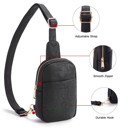 Telena Small Sling Bag for Women Leather Crossbody Fanny Packs Chest Bag for Women