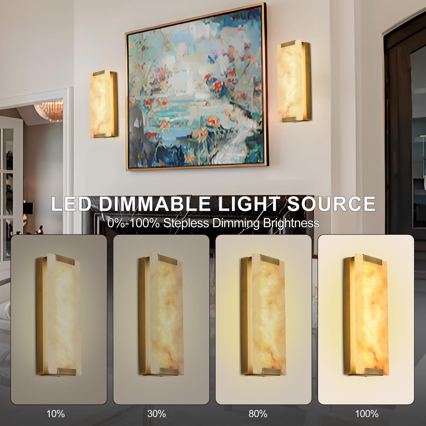 ylinksee 14.2 in Brass Alabaster Wall Sconces, Natural Marble Wall Sconces Indoor Alabaster Sconces for Living Room, LED Modern Alabaster Sconces Wall Lighting for Dining Room,Bedroom,Stairs