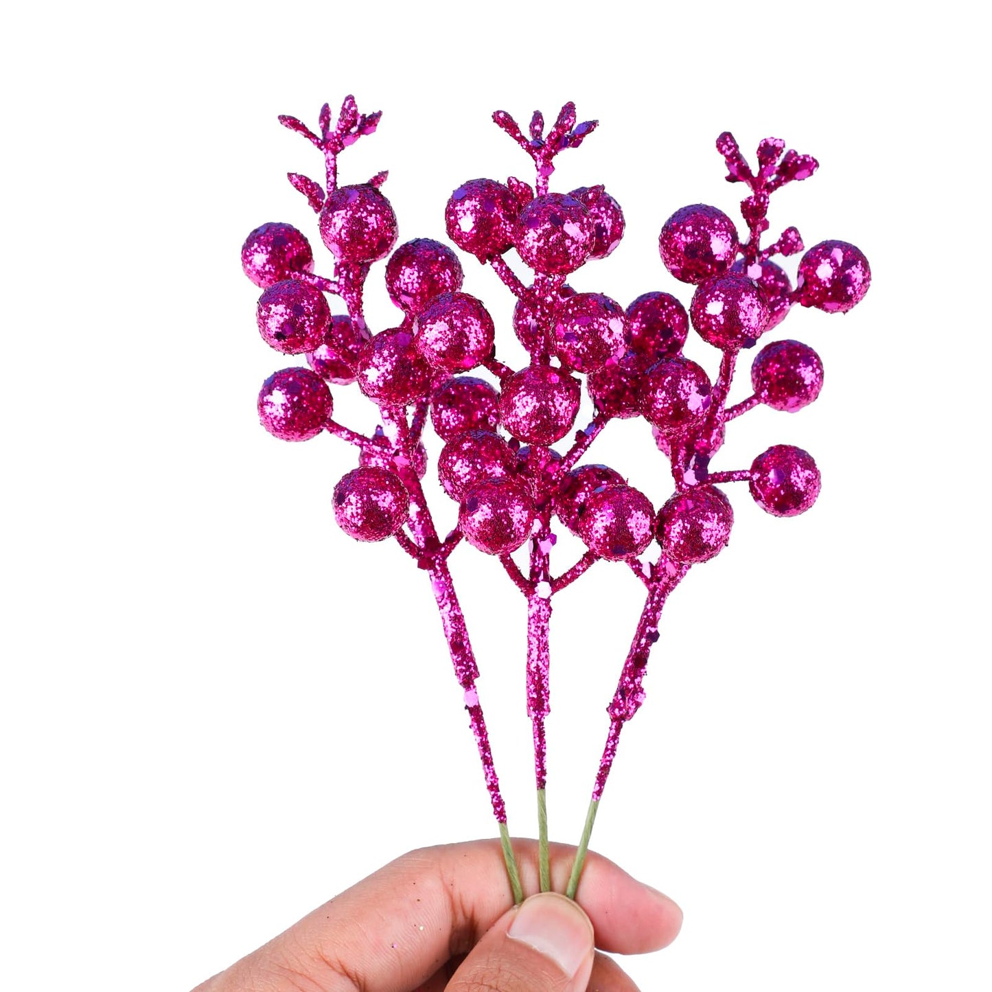 DIYASY Glitter Berry Stems for Christmas Tree Ornaments,20Pcs Red Violet Picks and Sprays Artificial Branches Xmas Tree Filler Holiday Wreath Garland Decorations Home Décor 7.8 Inch