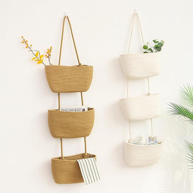 AARAINBOW Wall Hanging Cotton Baskets, Large 3 Tier Decorative Basket