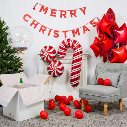 Bonropin Christmas Balloon Arch Kit - Red White Balloons, Candy Balloons, Red Star Foil Balloons, Candy Cane Foil Balloons, Box Foil Balloons for Xmas Balloon Garland Kit Christmas Party Decorations