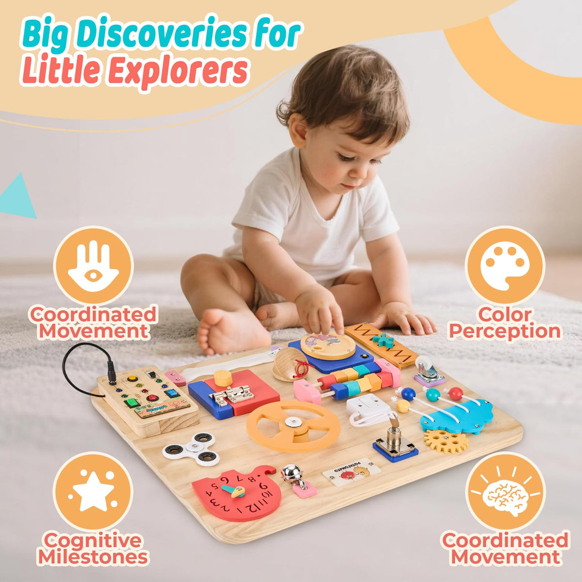 Large Montessori Busy Board for Toddlers,Wooden Sensory Toy