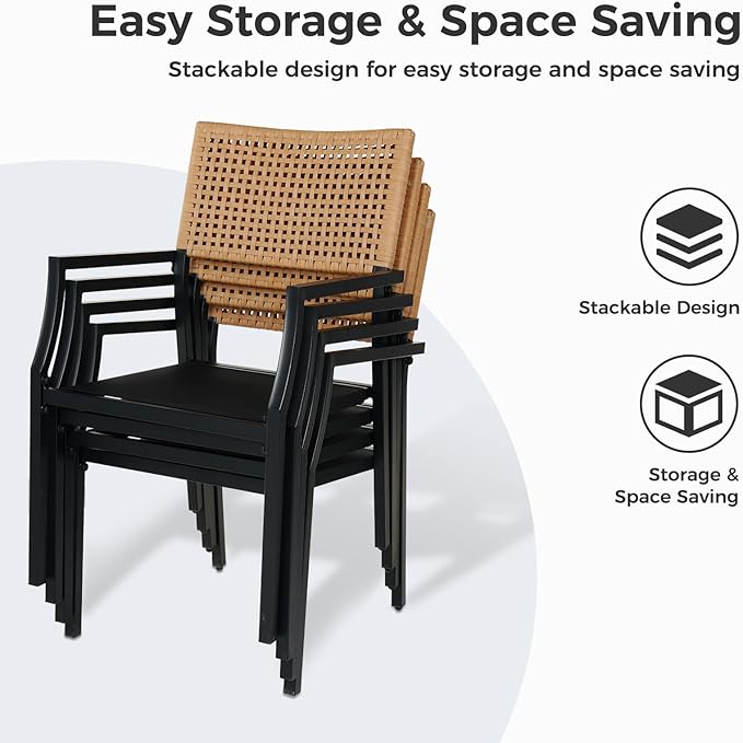 Grand Patio Outdoor Dining Chair Set of 2, 2-Piece Stackable Wicker Chairs with Cushions and Armrest for Restaurant, Garden, Porch, Lawn and Poolside