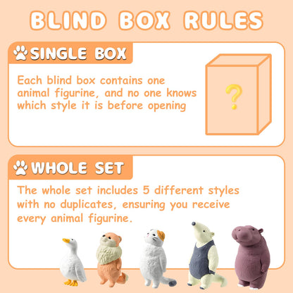 BUKURONEKO Animal Blind Box - Kawaii Blind Box Figure(1 Pack), Original Japanese Design Cute Figurines, Collectible Anime Toys for Birthday Gift & Desk Decor, Single Box