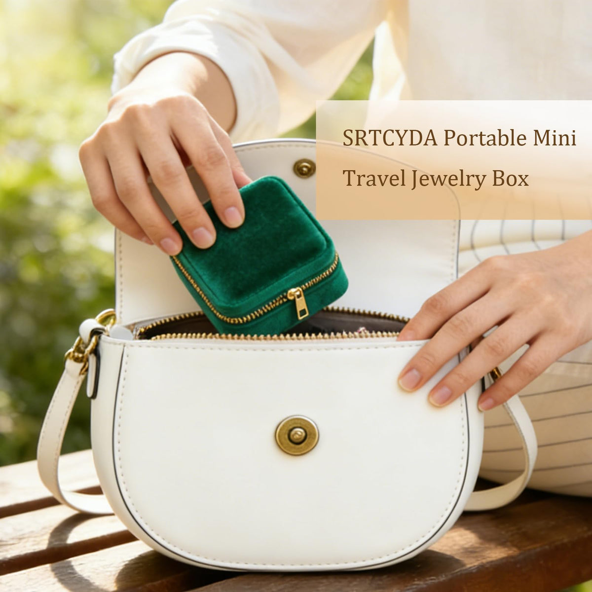 SRYTCYDA 4PC Travel Jewelry Box, 3.93" × 3.93" Portable Small Velvet Jewlery Organizers and Storage with Mirror, Travel Jewellery Case Gift for Women for Stud Earrings, Rings, Necklaces (Dark green)
