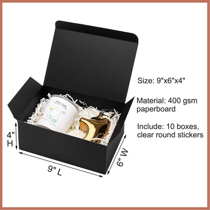 Mcfleet Black Gift Boxes with Lids 9x6x4 Inches 10 Pack Groomsmen Proposal Cardboard Craft Gift Box for Christmas, Wedding, Graduation, Holiday, Birthday Presents Packaging