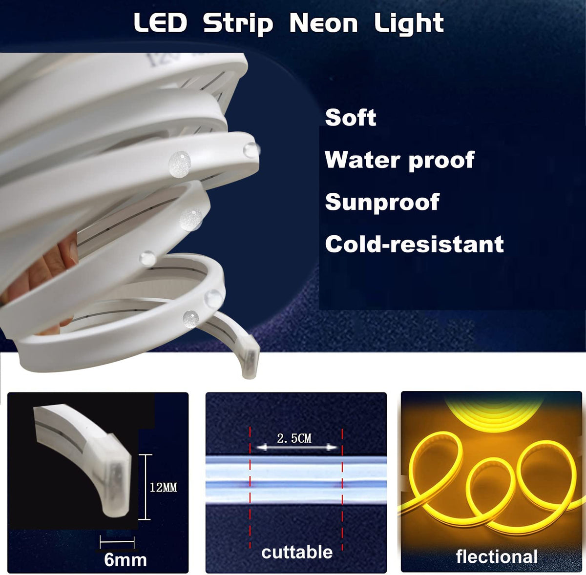 Maxlaxer Yellow Neon LED Strip Lights, 16.4ft 12V Waterproof Flexible Light for Indoor/Outdoor Decoration (Includes Power Adapter)