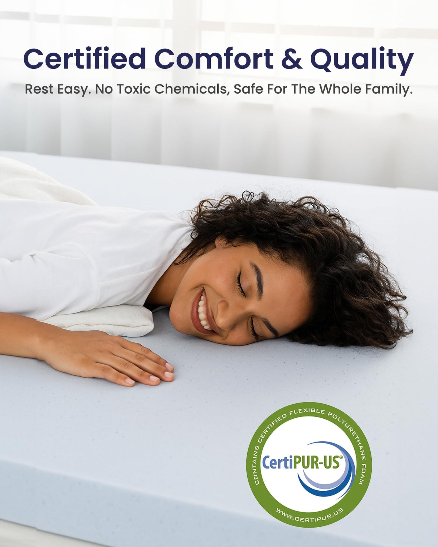 Lounj 2 Inch RV Gel Memory Foam Mattress Topper, King Short (72x75), Blue