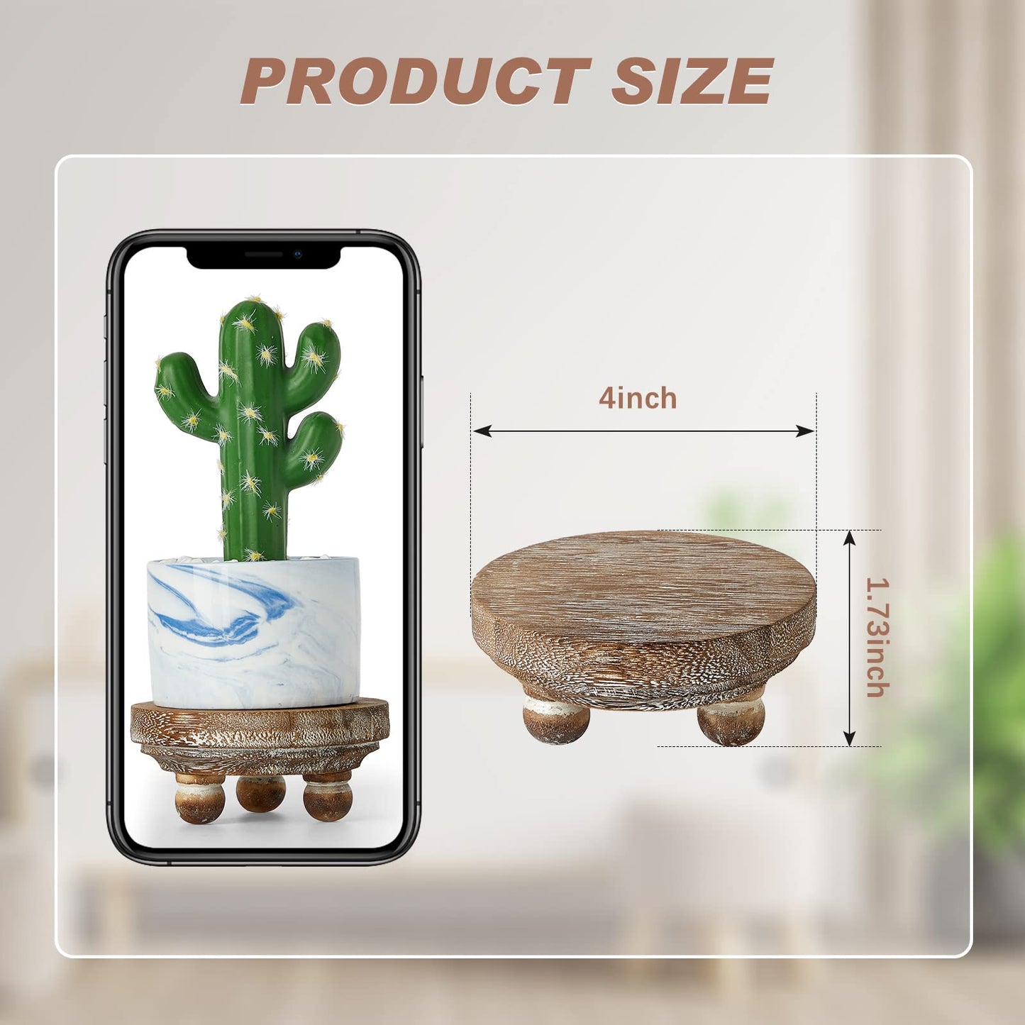 Yalikop Set of 2 Mini Wood Risers for Decor Round Wooden Riser Small Wooden Stool Display Stand Farmhouse Rustic Wood Pedestal for Plant Pot Tiered Tray Decor Cake Food Collection Display(Brown)