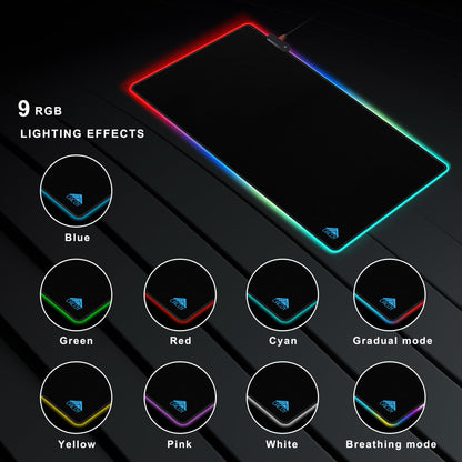 Cacoy 48" x 20" RGB Gaming Mouse Pad XXL, Large LED Mouse Mat with 9 Lights Modes, Lighting Up Desk Mat for Keyboard and Mouse, Extended Desk Pad Protector, Non-Slip Base Mousepad Accessories, Black