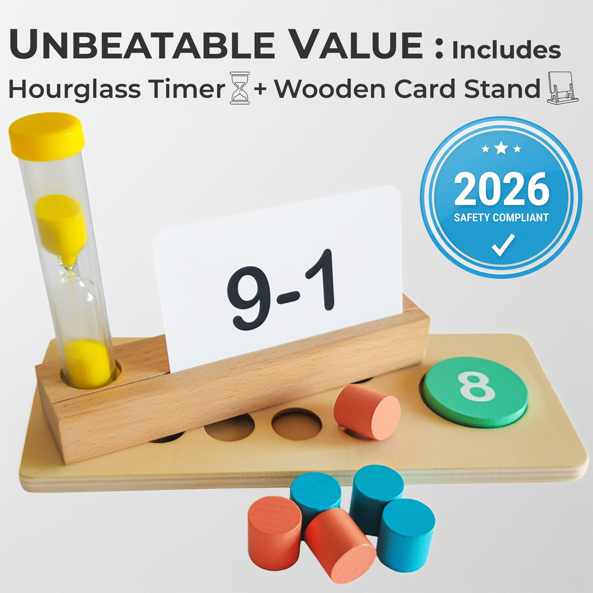 Wooden Sorting and Stacking Toy for Toddlers - 143-Piece Montessori Inspired Counting Game - ASTM F963-23 Certified Screen-Free Play Set for Home Learning Gift for Kids Boys Girls 3-5 Five Ten Frame