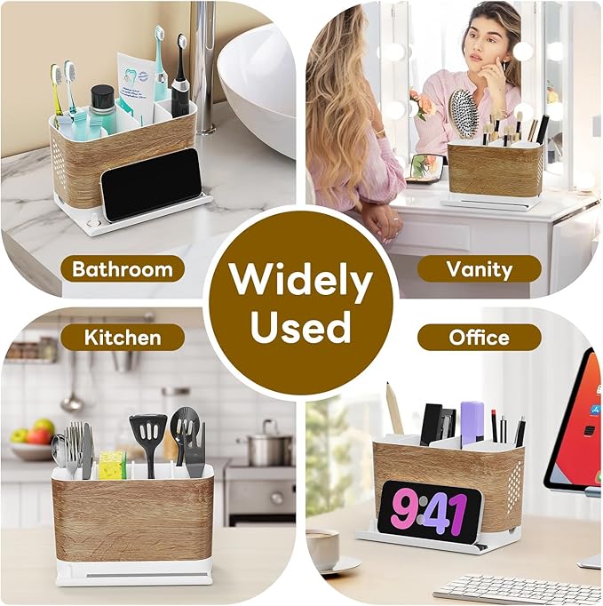 Bathroom Organizers and Storage 6 Slots Wood Grain Electric Toothbrush Holders