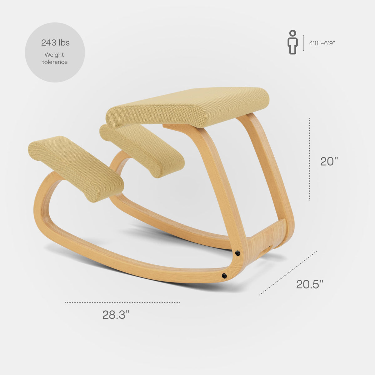 Varier Variable Light Brown/Yellow Tonal Ergonomic Office Kneeling Chair for Desk – Back Pain Relief, Rocking Seat for Home, Study & Posture Support – 10 Year Manufacturer Warranty