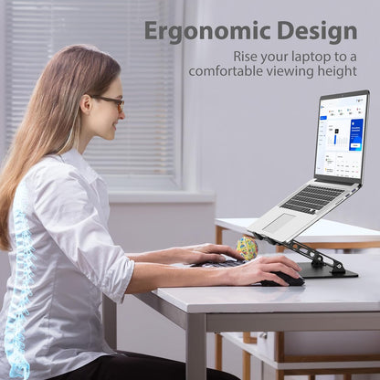 Adjustable Laptop Stand for Desk, Metal Foldable Laptop Riser Holder, Portable Desktop Book Stands, Ventilated Cooling Computer Notebook Stand Compatible with 10-15.6” Laptops