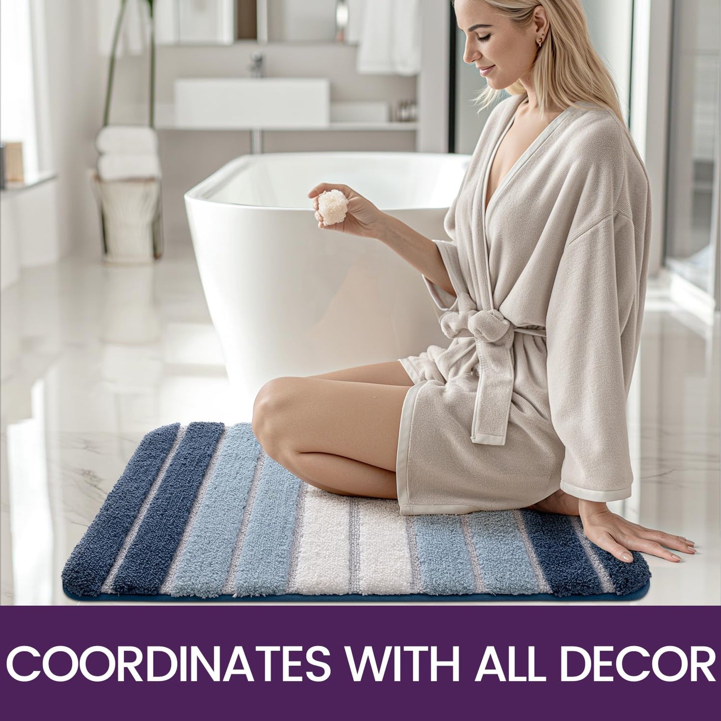 DEXI Bath Mat 40 x 60 cm, Extra Soft Absorbent Microfiber, Non-Slip Washable Rugs for Shower Floor, Bathmat Bathroom Accessories Decor, Blue