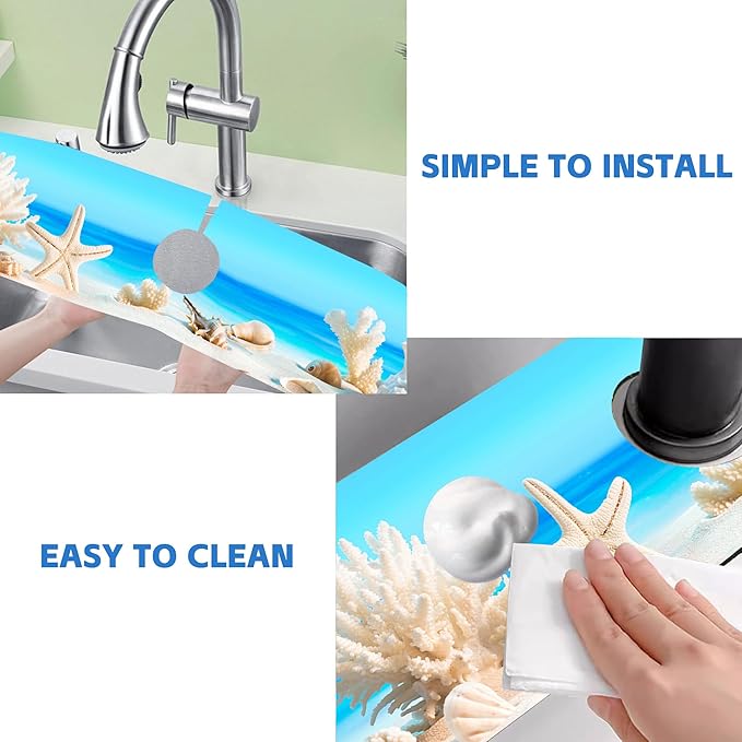 Tropical Beach Seashells Kitchen Sink Splash Guard Absorbent Fast Drying Mat