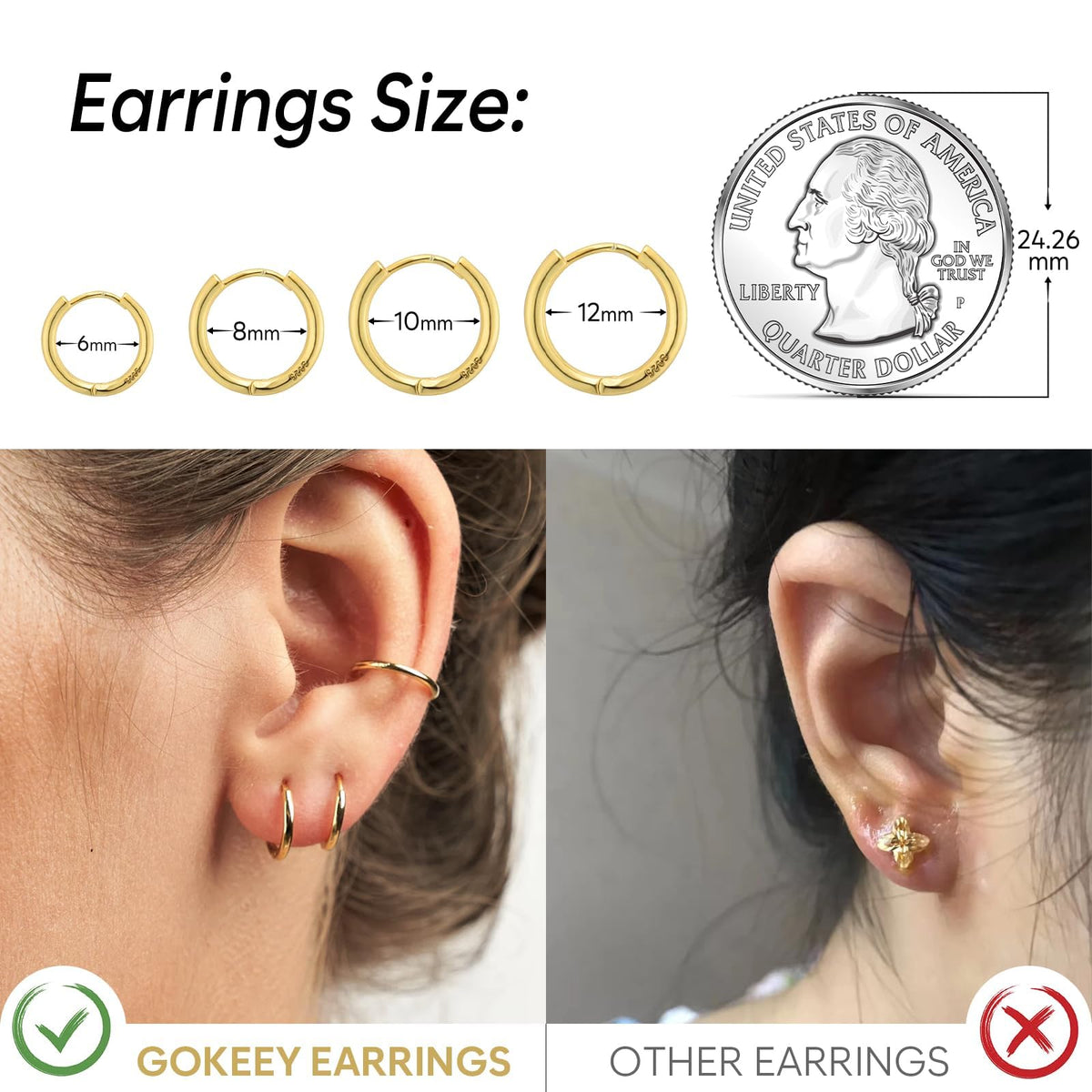 Gokeey Gold Earrings for Women Men, 14k Gold Plated Hypoallergenic Small Hoop Earrings Jewelry, Gold Huggie Hoops Earrings Set Lightweight Cartilage Earrings Gifts 4 Pair