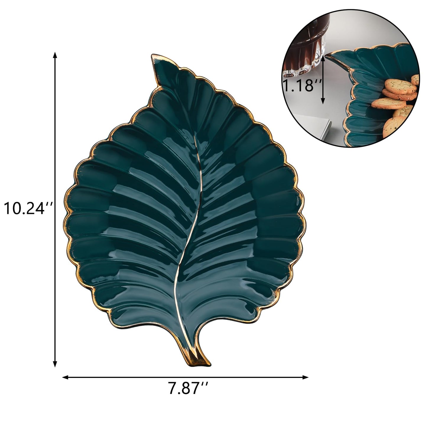VanEnjoy Candy Dishes Decorative, Key Bowl for Entryway Table, Green Ceramic Bowl Decorative, Decorative Bowl for Keys, Leaf Jewelry Plate Tray