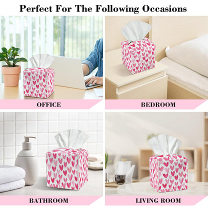 Pink Heart Leather Tissue Box Cover Square Cute Tissue Holder for Car Livingroom Office Decor Ideal Gifts for Women Colleagues Girls Sister Bestie Daughter Birthday Christmas Housewarming - YT0188