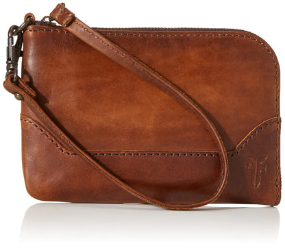 FRYE Women's Melissa Leather Wristlet, Stylist Purse Design with Wallet & Zip Closure, Dark Brown, One Size