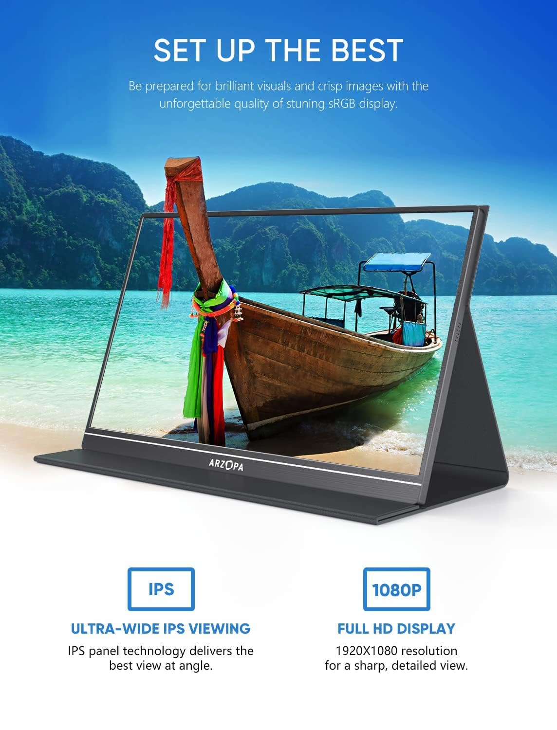 ARZOPA 17.3" Portable Monitor, 1080P FHD 103% sRGB IPS Gaming Monitor Laptop Monitor with Built-in Kickstand HDMI USB C External Screen for PC Mac Phone Xbox PS5 - A1M