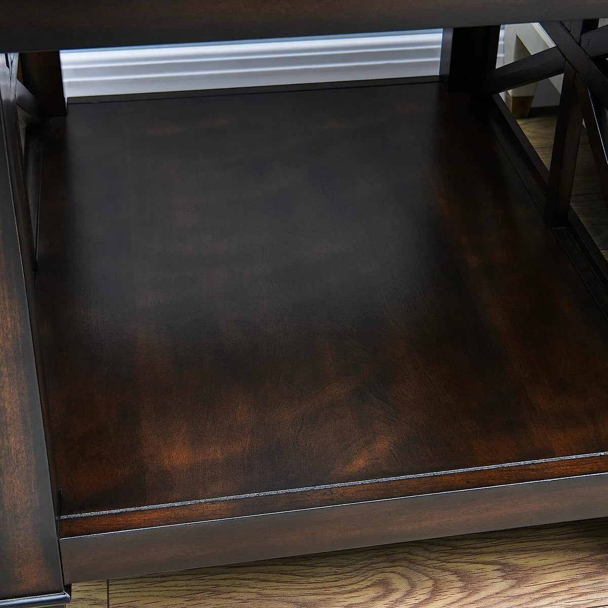 BAXMUY Solid Wood End Table with Tempered Glass Top, 28" x 24" Large Farmhouse Side Table for Living Room, Bedroom & Office, Vintage Walnut