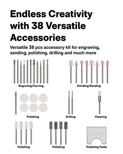 HOTO SNAPBLOQ™ R-A04 Mini Cordless Rotary Tool Kit, Coreless Motor, 22000 RPM Variable Speed, Powerful Engraving Pen, 38 Accessories for 3D Printer Sanding, Polishing, Drilling, Carving DIY Crafts