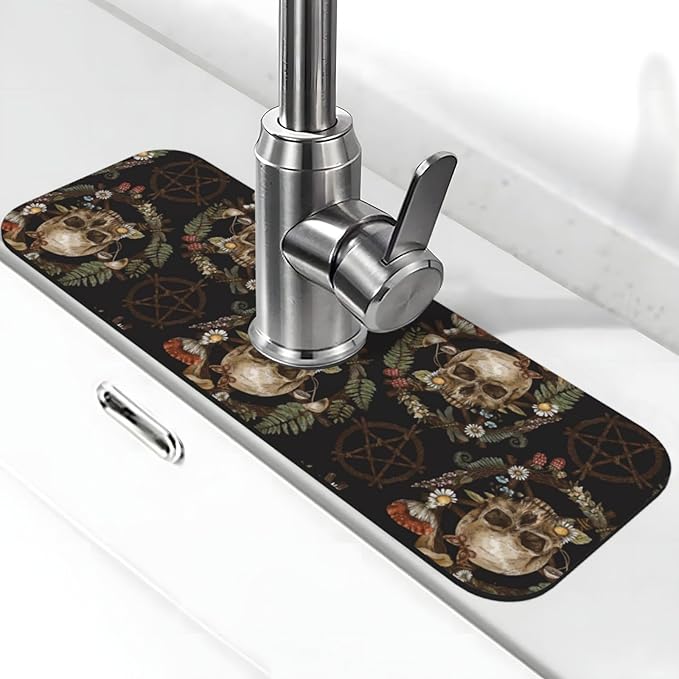 Wiccan Wicca Skull Mushroom Mushrooms Witchcraft Kitchen Sink Splash Guard