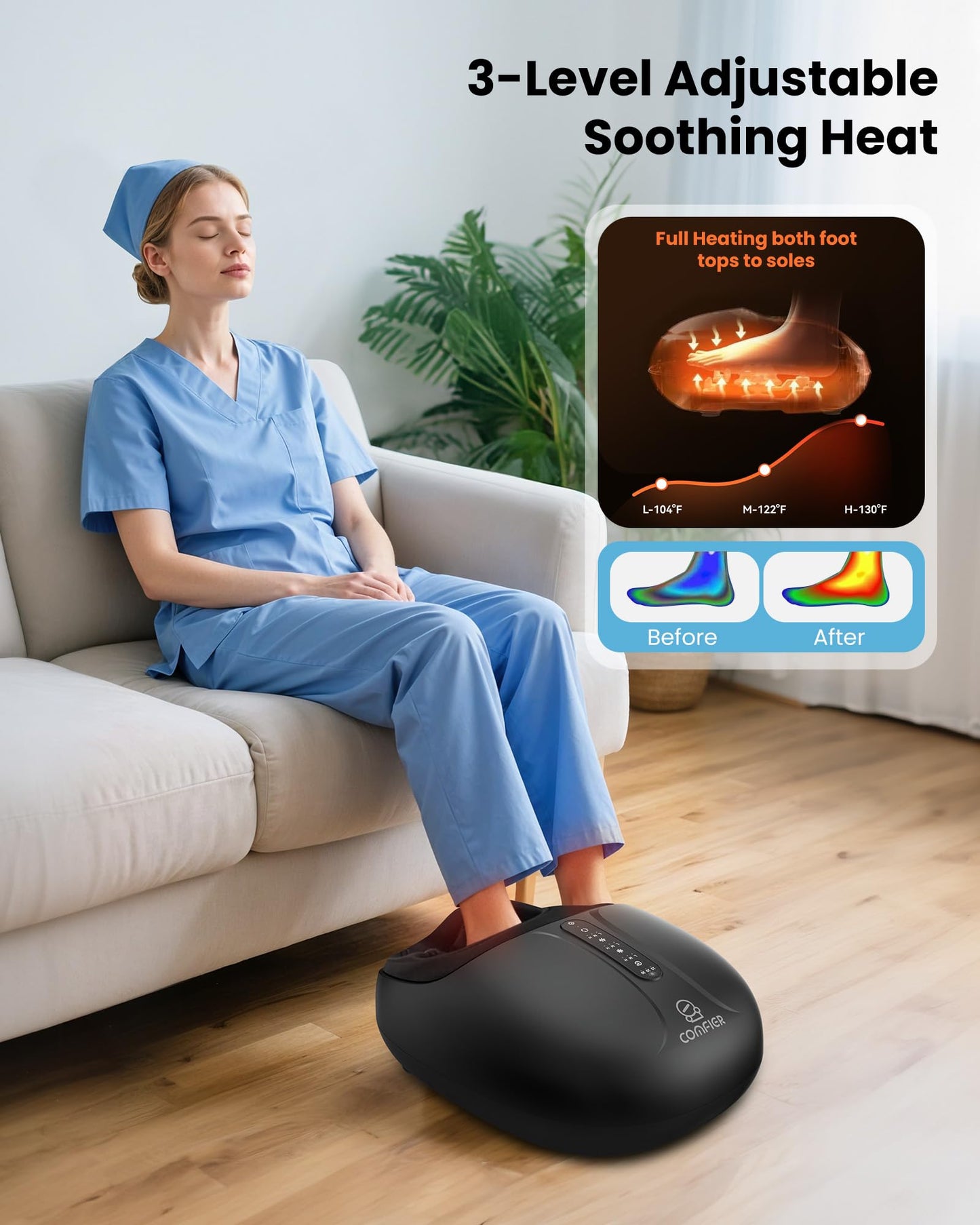COMFIER Large Shiatsu Foot Massager with Heat,Size Up to 15",FSA Eligible Items & HSA Store,Electric Feet Massager for Plantar Fasciitis,Neuropathy,Foot Warmer,Father‘s Day Gift for Dad