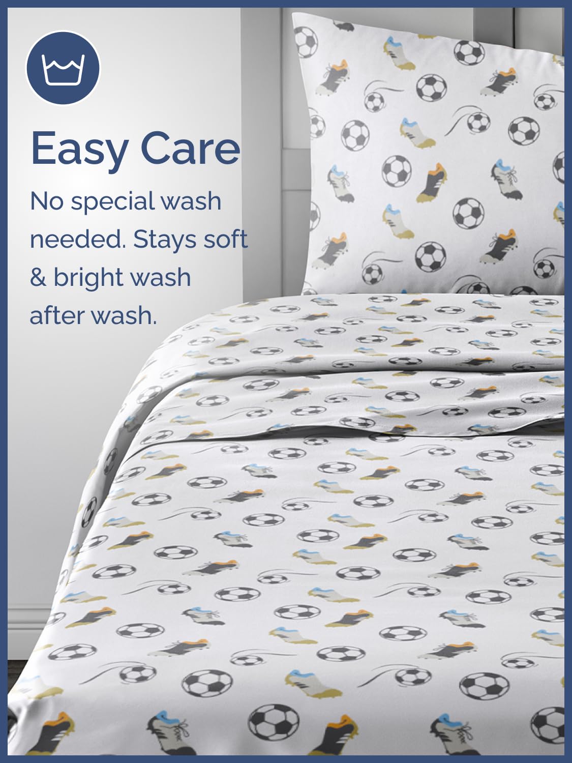 Kids Full Size Bed Sheet Set - 4 Piece Kids Loft Bed Sheets - Soccer Sport Theme bedding - Soft, Cute and Cozy - Breathable and Machine Washable - Football Bed Set for Boys, Girls, Teens & Toddlers