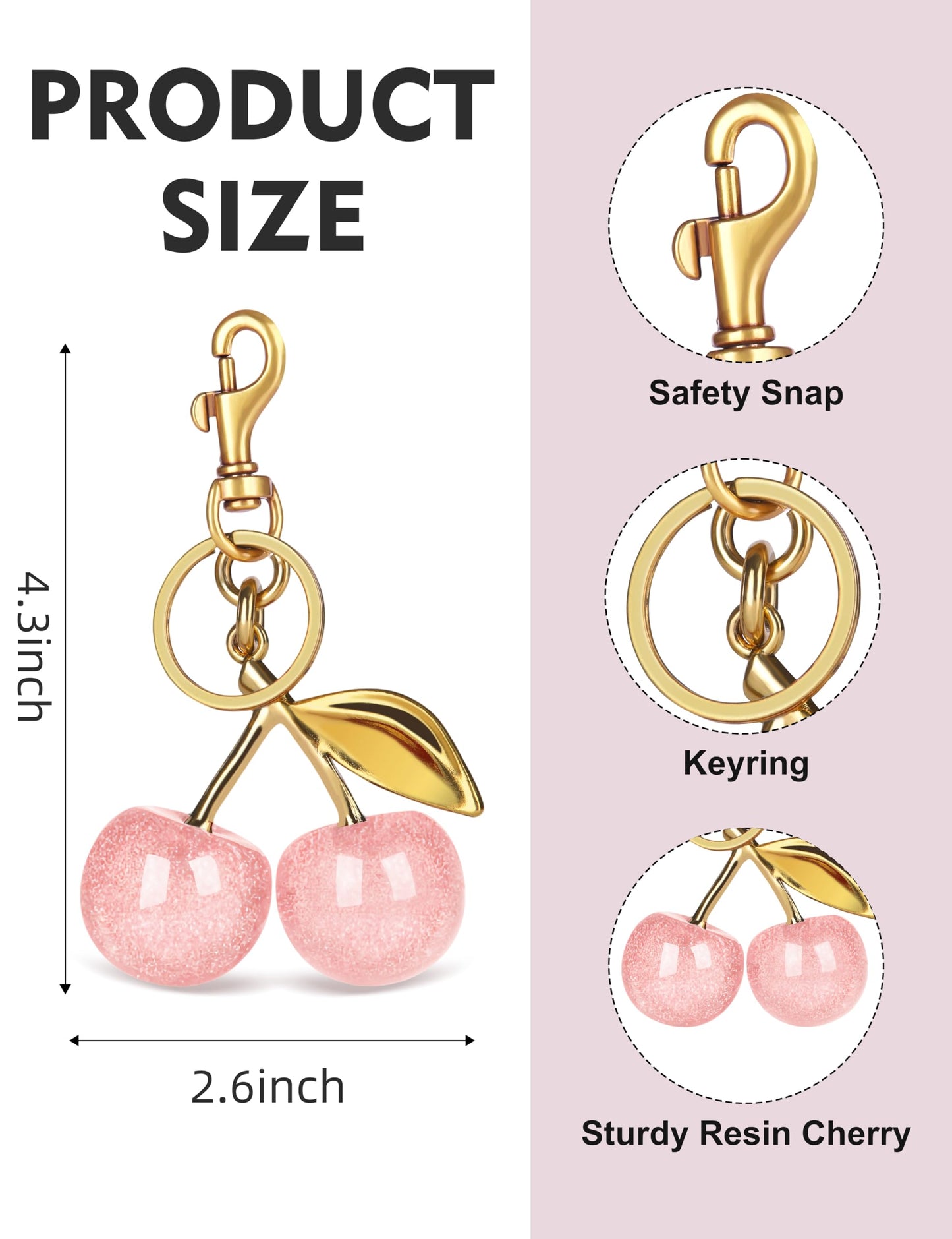 OVRUNS Cherry Bag Charm Cute Cherry Accessories Sparkling Purse Keychian Charms for Women