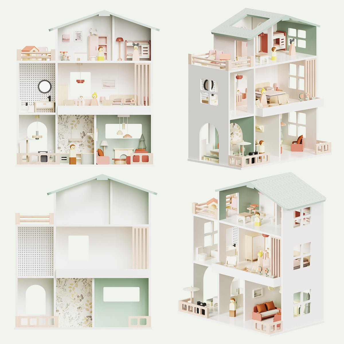 Fabuday Modern Wooden Doll House for Kids Girls - Toddler Dollhouse with 8 Rooms Playset, DIY Pretend Play Houses Toy Kits with 81 Pcs Furniture Accessories, Dolls & Pets, Gift for Ages 3+