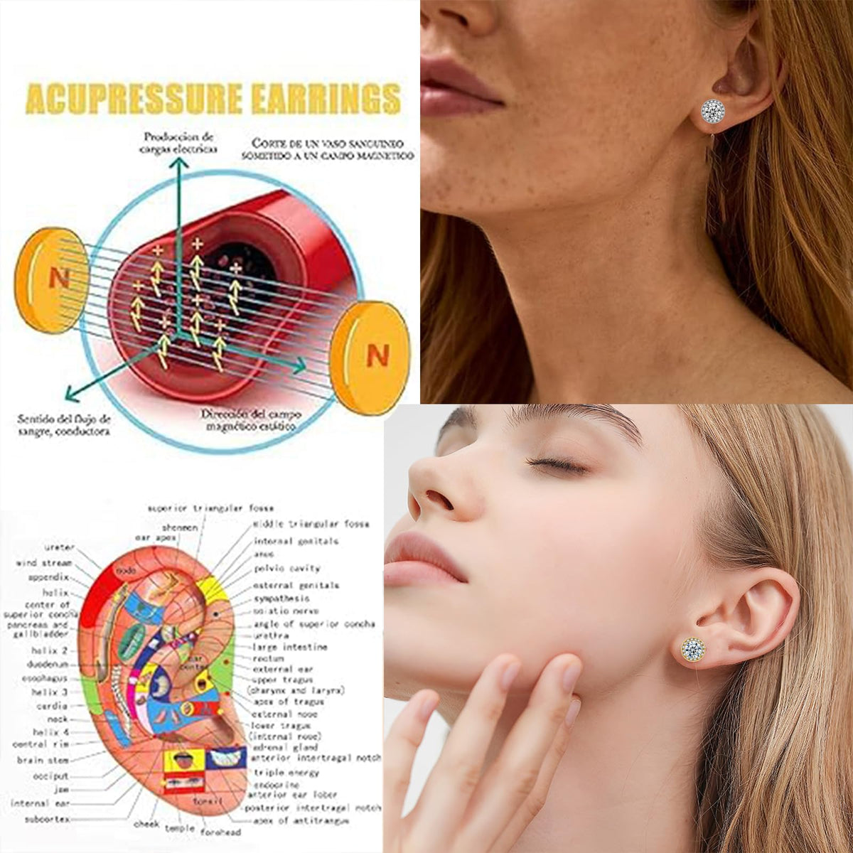 Lymphatic Earrings for Women Halolux Lymphvity Germanium Therapy Earrings Lymphatic Drainage Earring Lymph Detox Earring Cute CZ Stud (Gold+Silver)