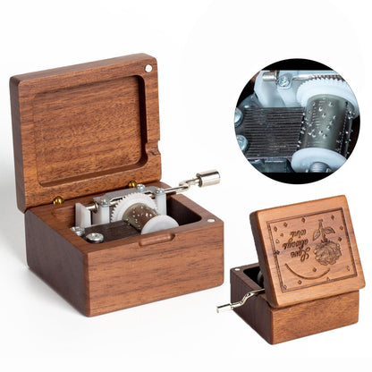 DANVON Hand Crank Solid Wood Music Box,Antique Engraved Musical Boxes Case Christmas Birthday Valentine's Day for Lover, Boyfriend, Girlfriend, Husband, Wife(Walnut Wood-Rose)