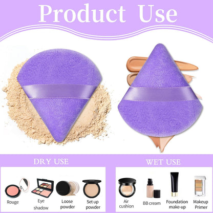 Pimoys 6 Pieces Powder Puff Face Makeup Sponge Soft Velour Triangle Powder Puffs Beauty Sponge Stocking Stuffers for Loose Powder (Black, Pink)