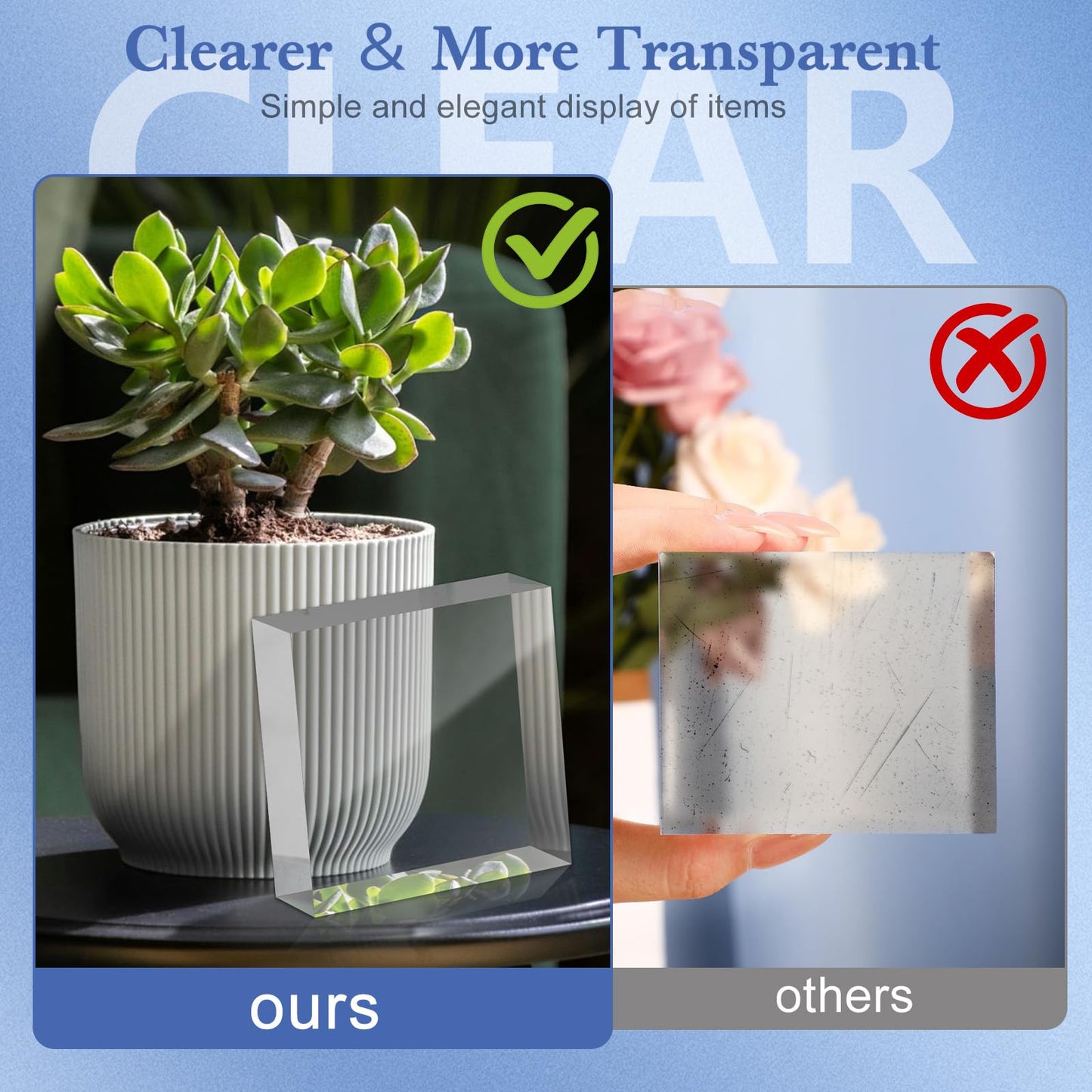 SAMYUCHO Acrylic Blocks 3 X 3 X 2 Inch 4 Pcs Acrylic Base Stand for Display Clear Block Square Riser Display Stands Pedestal Polished Cube for Jewelry trophy Props Collection Ring