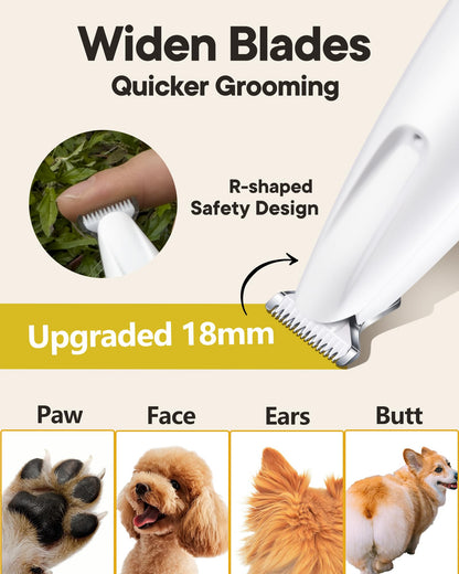 FURBONA Upgraded Dog Paw Trimmer with LED Light, 18 mm Widen Blade, 35 dB Low Noise, Waterproof, Rechargeable Clipper for Dogs & Cats Precision Trimming Around Paws, Eyes, Ears, Face, and Rump
