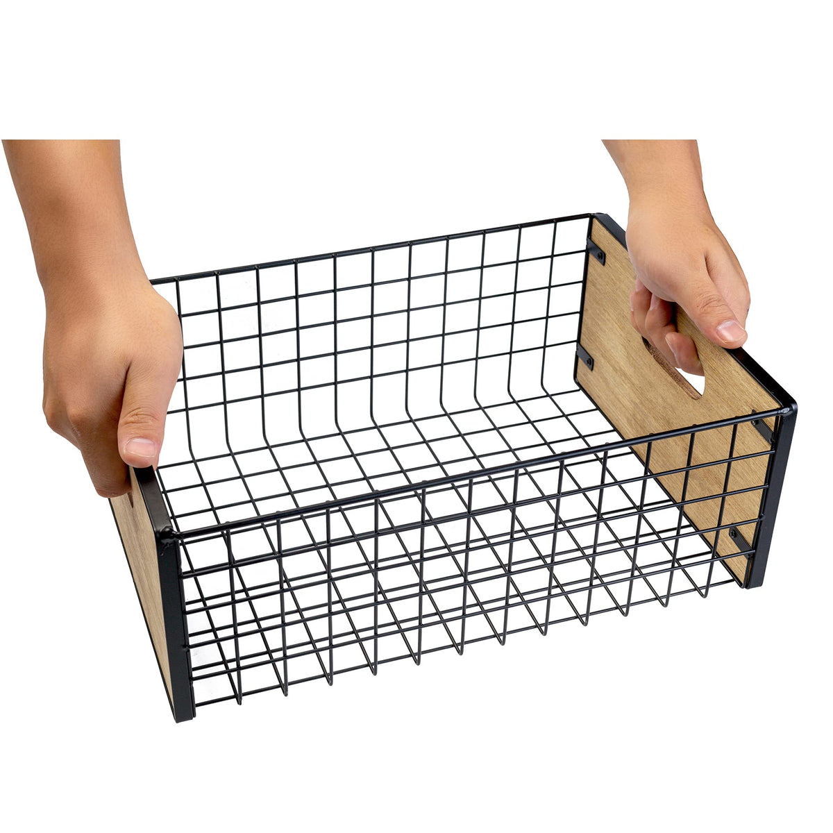 [ Extra Large ] TIEYIPIN Nesting Countertop Baskets, Metal Wire Storage Basket with Wooden Handles, Storage Organizer Bin for Kitchen Cabinets, Bathroom, Pantry, Garage, Laundry Room, Set of 2