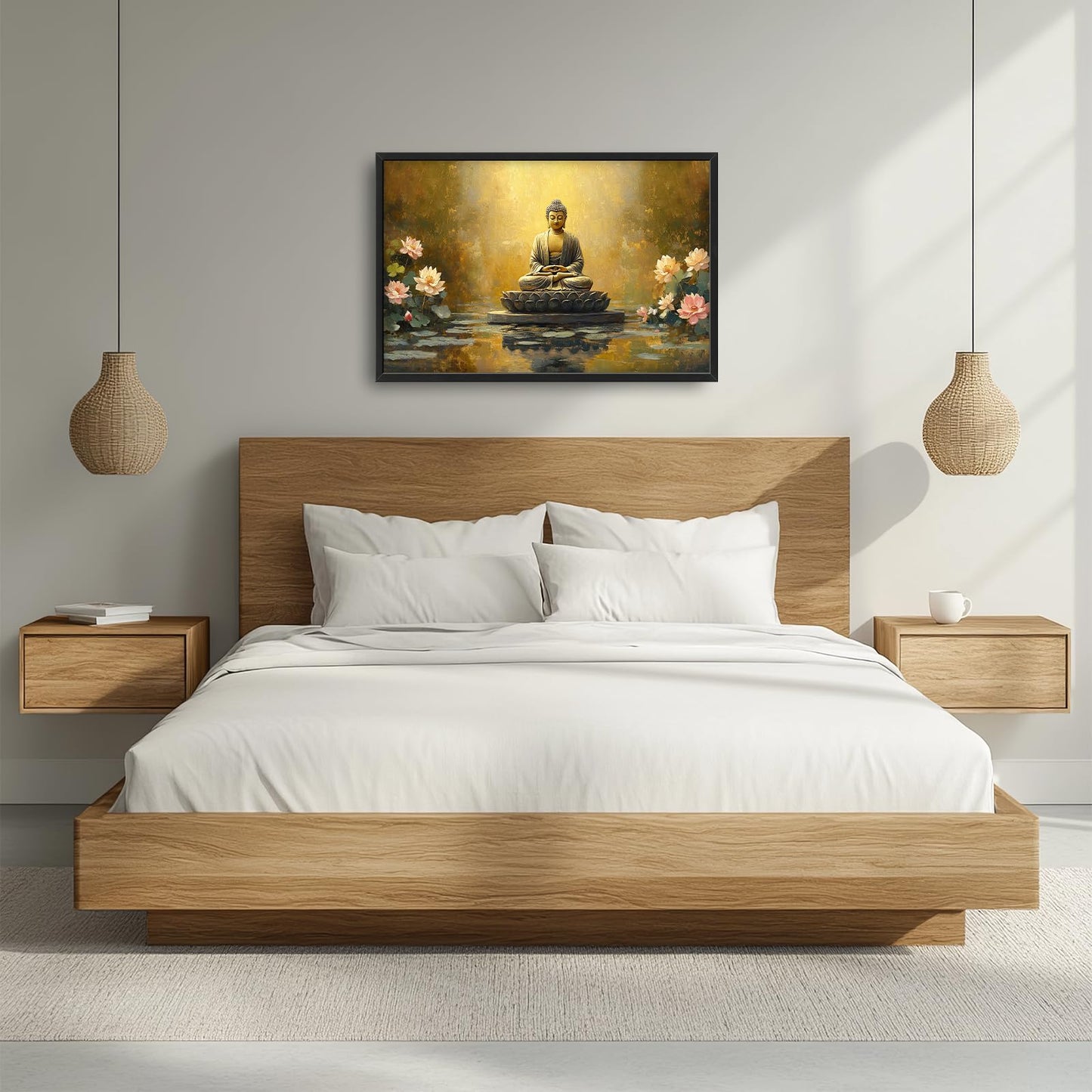 Buddha Lotus Large Wall Art Zen Meditation Wall Decor Spiritual Asian Calming Pictures Canvas Prints Peaceful Buddha Painting Framed Artwork for Yoga Bedroom Living Room Bathroom Home 36"x24"