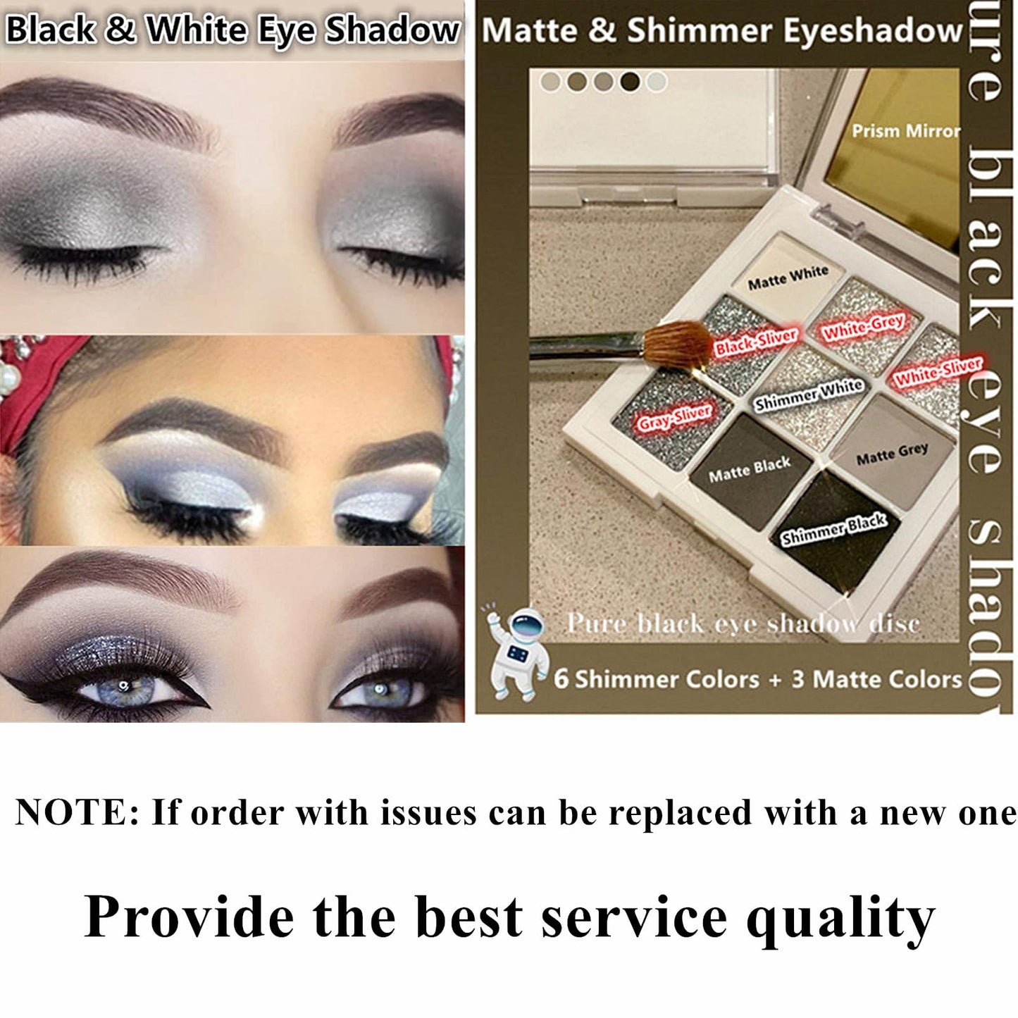 Go Ho Black Grey Silver Smoky Eyeshadow Palette,9 Colors Matte&Shimmer Eye Makeup Palette,Goth Eye Shadow Pallets for Women,Waterproof Cool Eye Shadow Palette Makeup with Prism Mirror