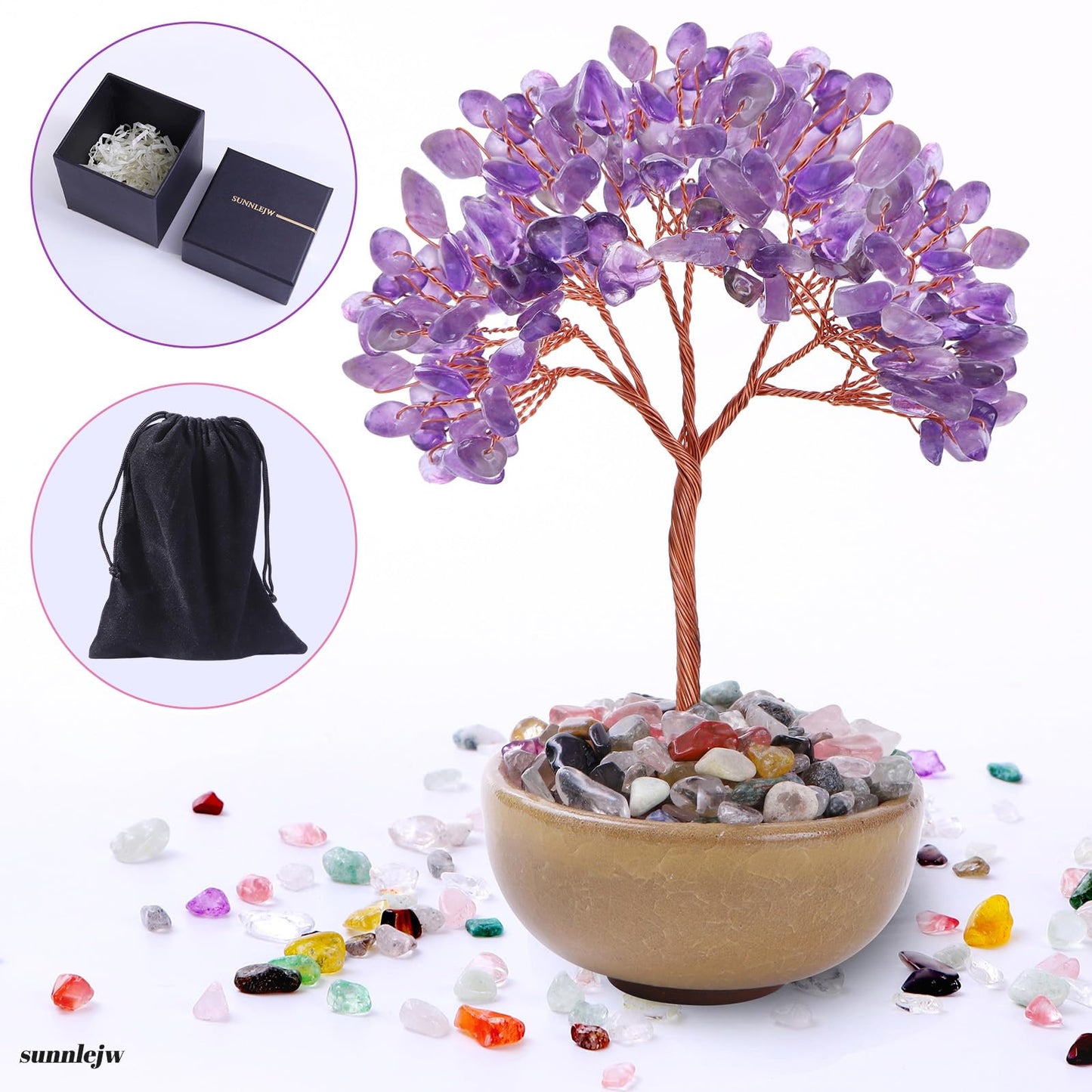 Sunnlejw Amethyst Crystal Tree of Life, Chakra Tree Gifts for Women Purple Room Decorations,Crystals and Healing Stones Reiki Positive Energy, Feng Shui Office Desk Decor Meditation