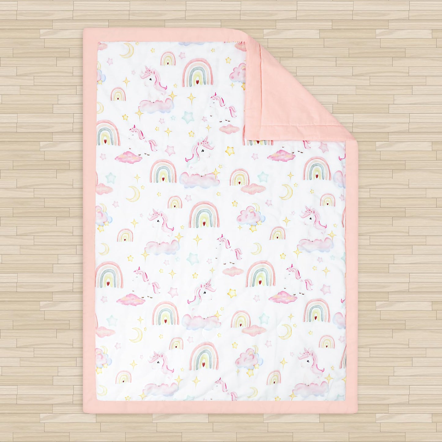 Pea Pod Muslin Toddler Bedding Set 3-Piece - Soft Breathable Crib Bedding with Fitted Sheet, Quilt & Pillowcase for Infant & Kids Bed | Machine Washable Nursery Bed Set, Unicorn Rainbow