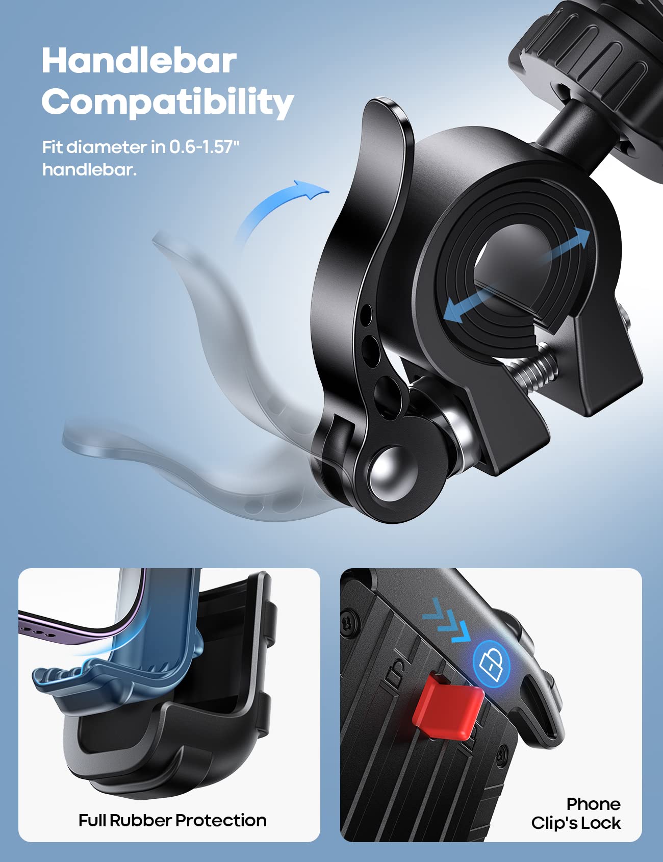 Lamicall Bike Phone Holder, Motorcycle Mount - Motorcycle Phone Holder, Handlebar Cell Phone Clamp, Scooter Phone Clip for iPhone 16 Pro Max/Plus, 15 Pro Max, S10, S20, More 4.7" to 6.8" Smartphones