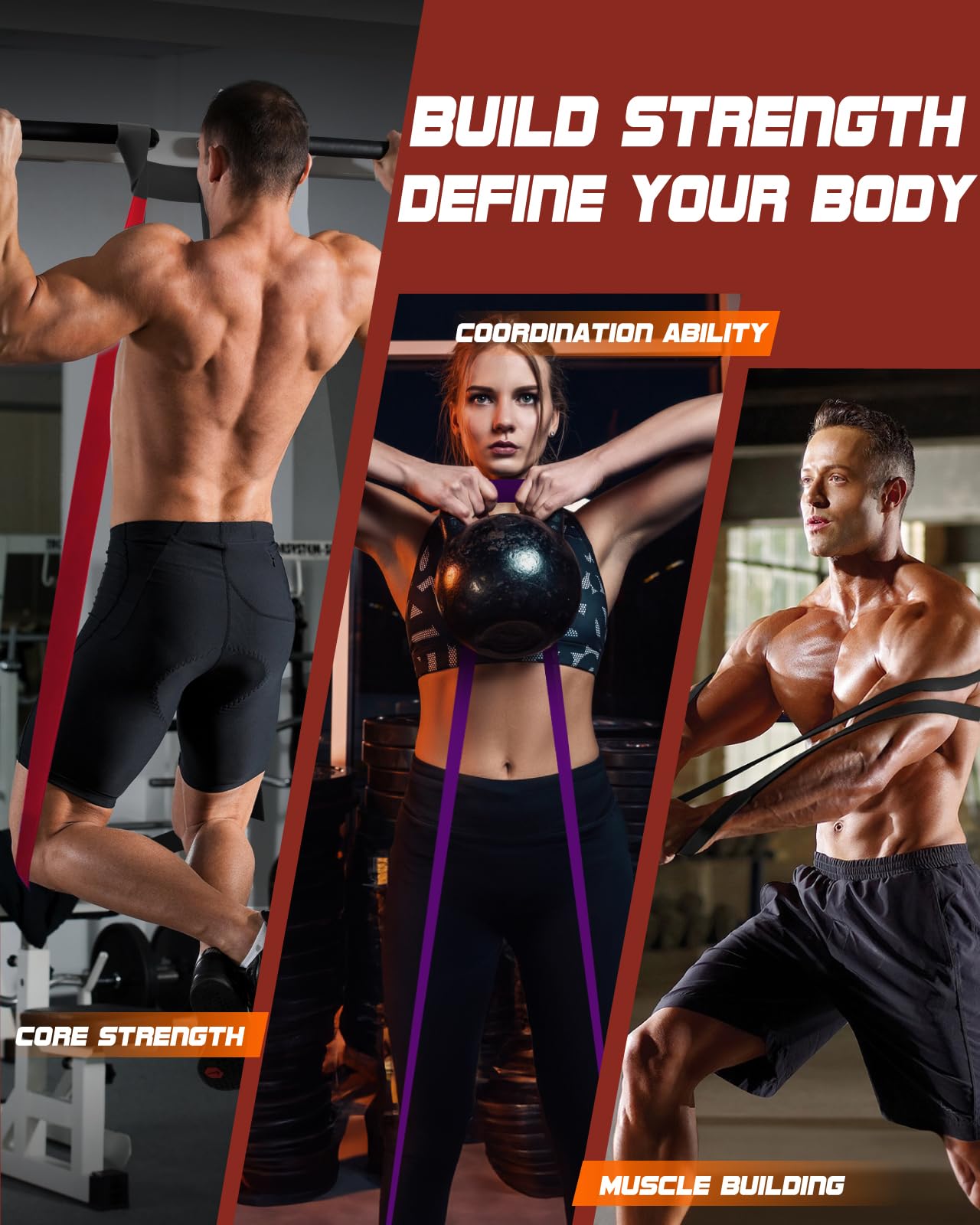 Fitense Resistance Bands Set for Men Women - 6 Resistance Levels 15-170 LBS Pull Up Bands, Exercise Bands Resistance with Door Anchor, Training Poster & Pouch for Body Stretching, Pull Up Assist