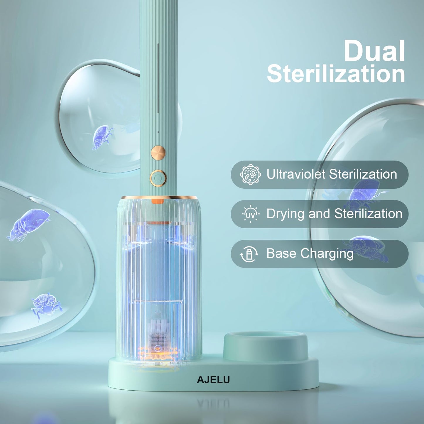 Electric Toothbrush Set with Drying & Sanitizing Holder, 8 Replacement Brush Heads, Transparent Rinse Cup, Smart Timer, USB Rechargeable for Adults