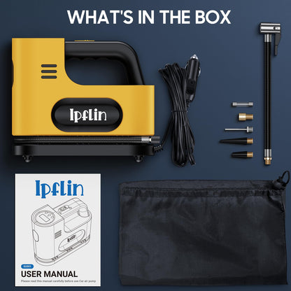 Ipflin Tyre Inflator Air Compressor-12V DC,Digital Car Tyre Pump 150 PSI, Preset Tyre Pressure & Auto Shutoff,Digital Air Pump for Car Tyres Bicycles Other Inflatables,Yellow