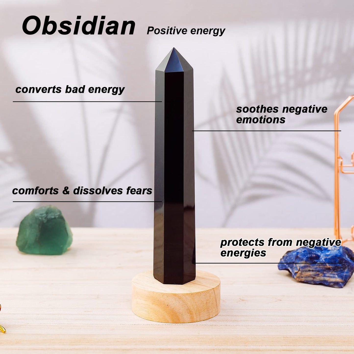 Apengshi Large Obsidian Natural Healing Crystal Tower 5.9"-6.3" 6 Faceted Single Purification Guard Charger Crystal Wand Stone Meditation Home Decor Collection Gift