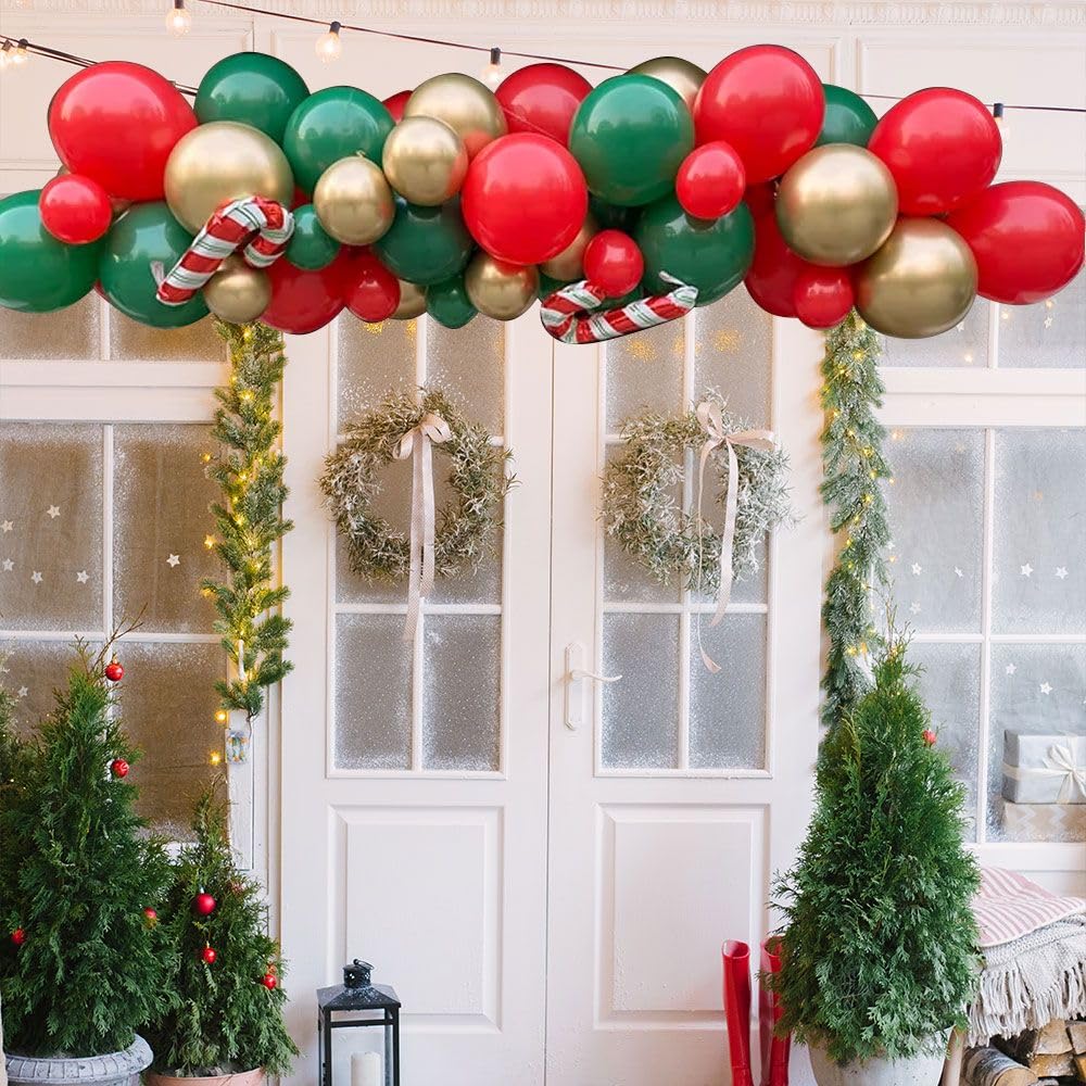 75pcs Christmas Balloons Red Green White Metallic Gold Confetti 12 Inch Latex Balloons for Christmas Birthday Party Decorations