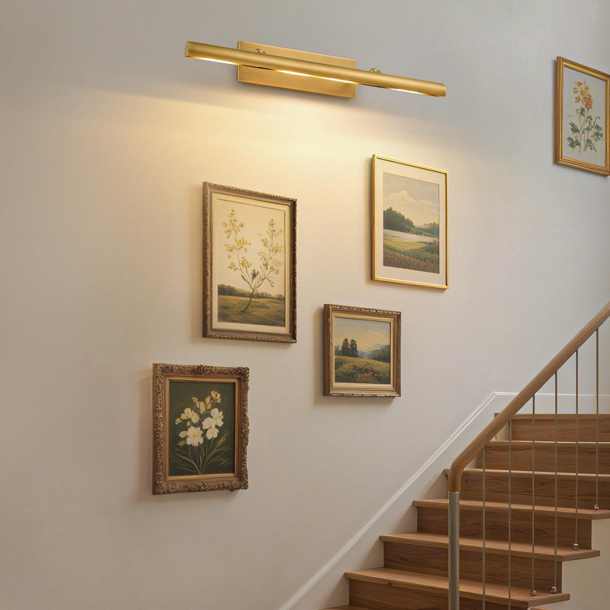 Art Picture Frame Wall Light: 30" Glod Antique Swing Arm Artwork Paintings - Dimmable Long Brass 4 Lights Over Photo Framed - Decorative Wall Lighting Above Painting for Gallery Museum Bulbs Included