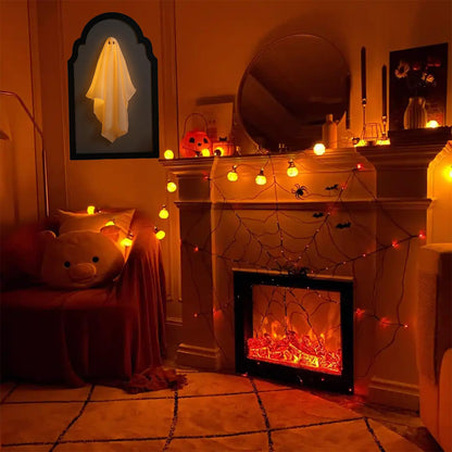 QIPECO Halloween Hologram Ghost Mirror with Creepy Eyes Night Light,Halloween Ghostmirror Spooky Halloween Haunted House Decor,Black Wood Frame (L)